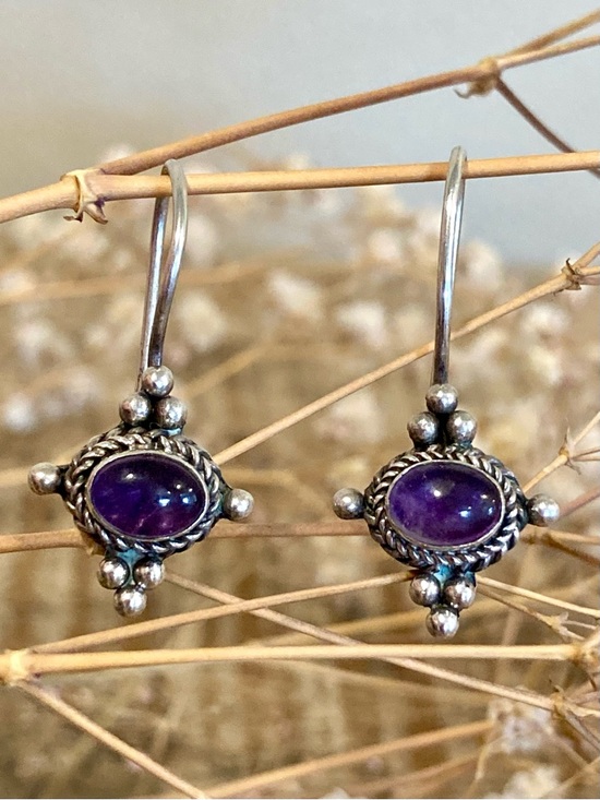 Sterling Silver Purple Drop Earrings 925 Jewelry - Picture 16 of 16